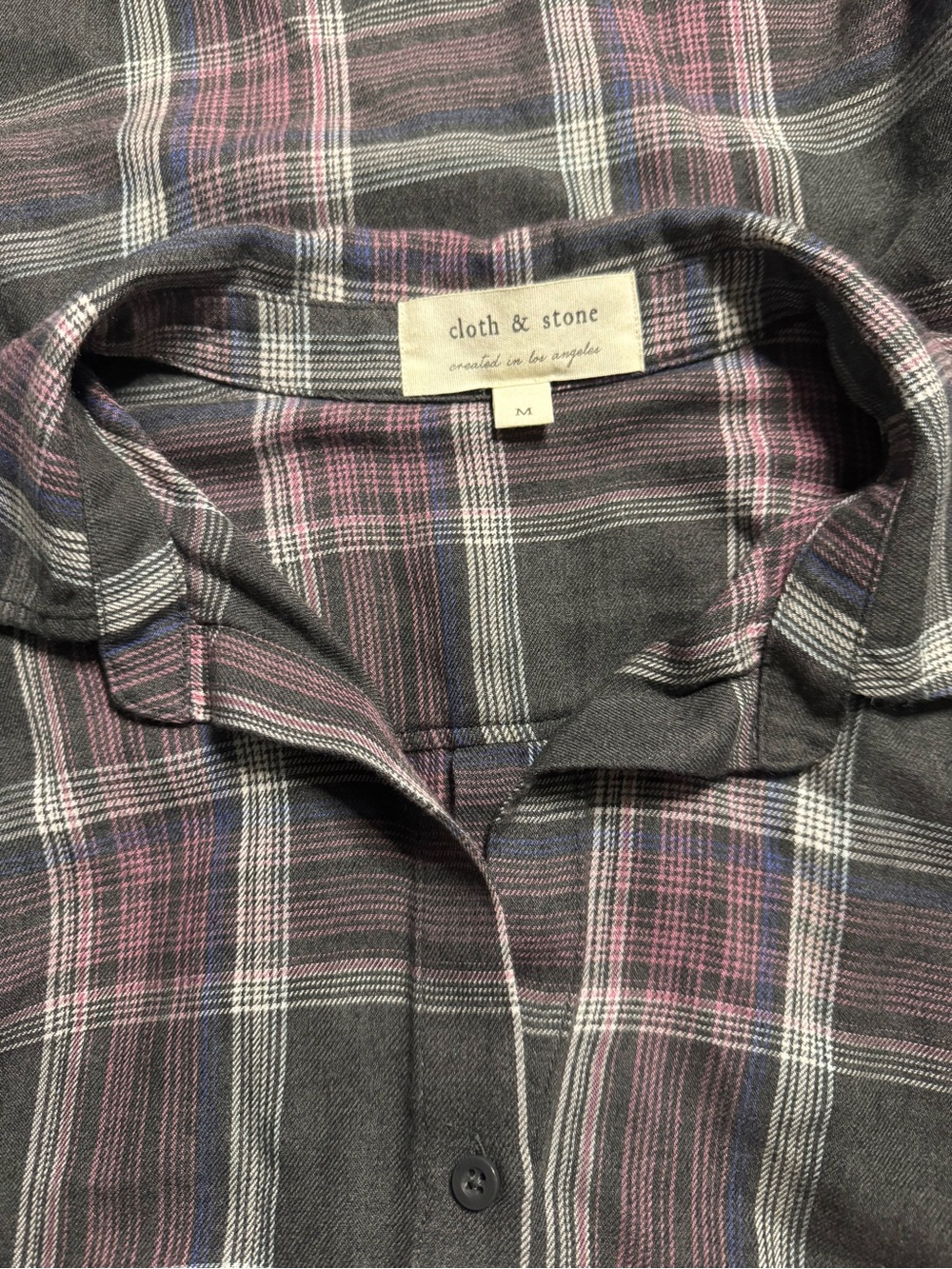 Cloth & Stone Casual Plaid Button-Up Shirt in Charcoal & Plum Medium - Picture 11 of 11